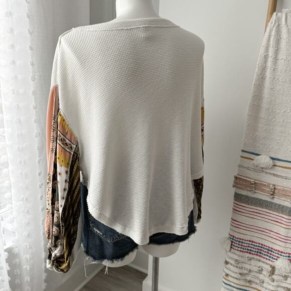 We The Free Blossom White Long Printed Balloon Sleeves Boho Oversized Top XS - Picture 6 of 10